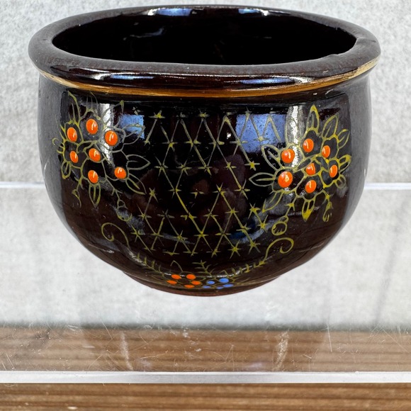 Other - Vtg Redware Rossini Japan Moriage Rice Bowls - Hand Ptd Beaded Brown Glaze